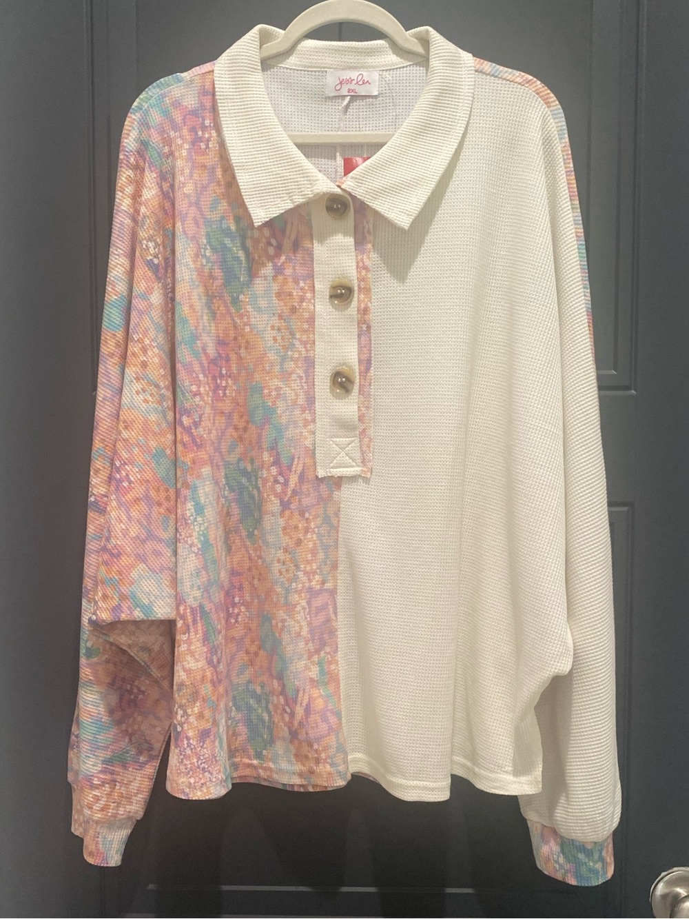 NEW Jess Lea Two-Tone Waffle Knit Top 2XL